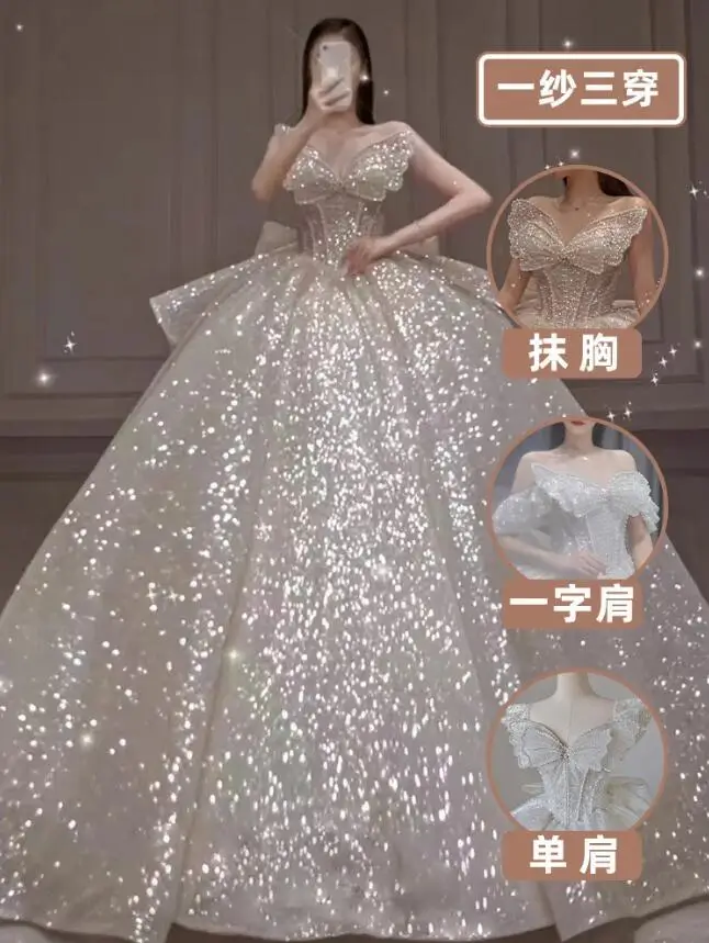 4027 A Line Carol Elegant Wedding Dresses For Women 2024 Beaded Appliques Lace Up Sexy Princess Wedding Gown