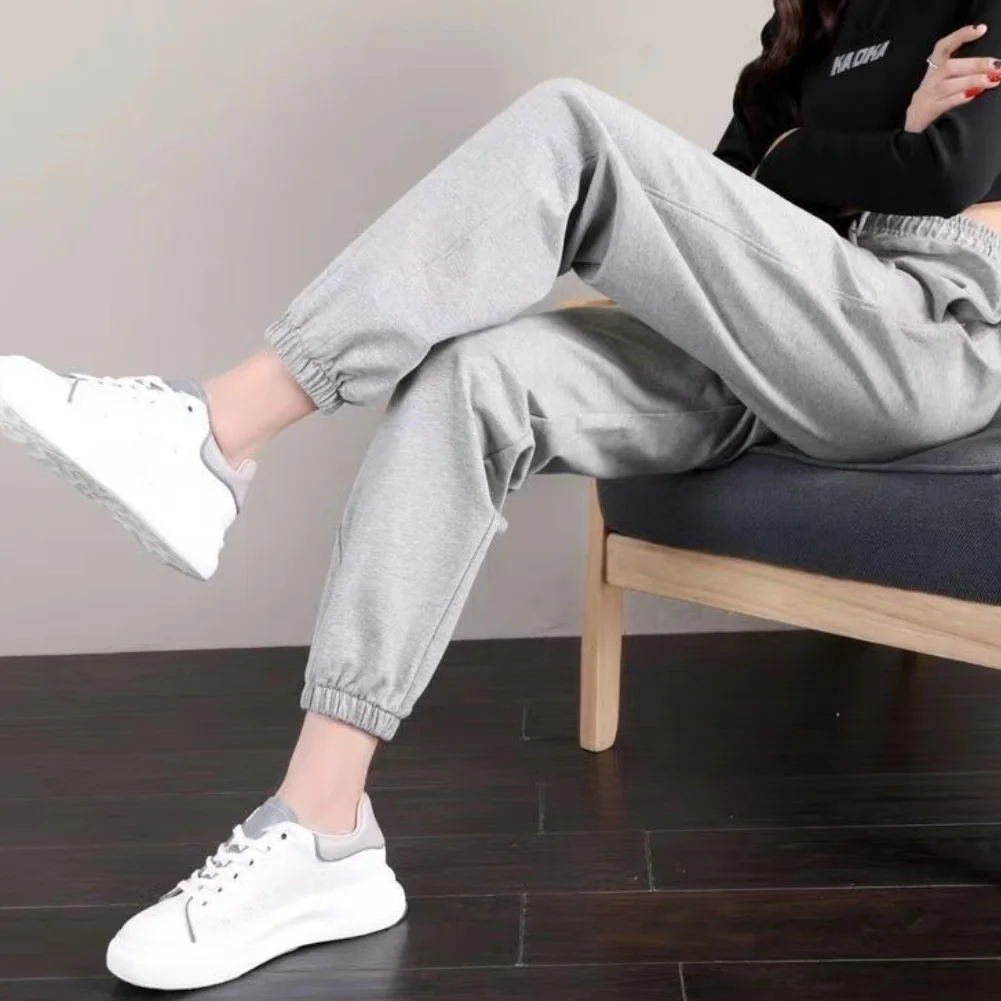 Women Loose Fit High Waist Ankle Binding Sweatpants Breathable Stretchy Casual Sporty Long Pants For Daily Wear And Exercise