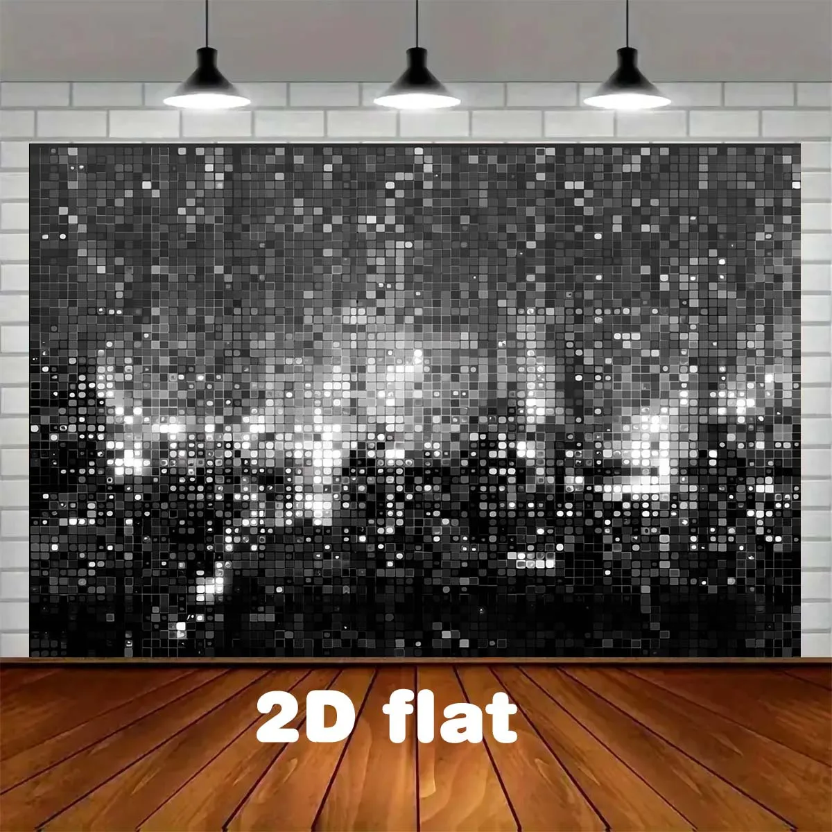 1 Glänzender Paillettenhintergrund – schwarz-weiße Pixel-Partydekoration mit glänzenden Pailletten, aus strapazierfähigem Polyestergewebe