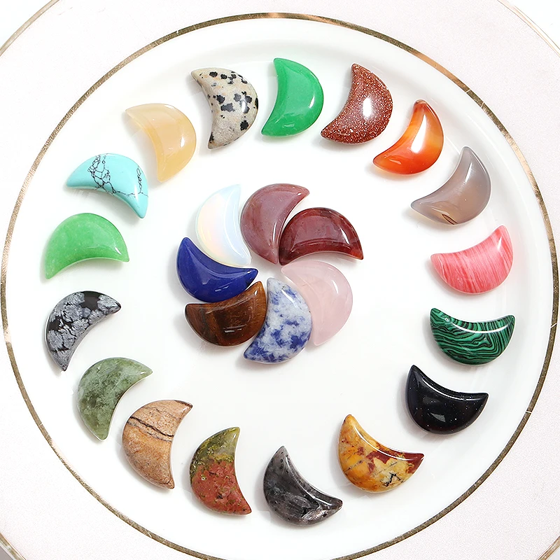 50pcs Natural Mini Moon Stone Crystal Ornament Aventurine Charms Healing Beads No Hole For Jewelry Making Assorted Gemstone Gift