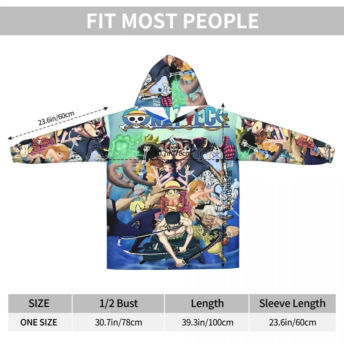 Koc z kapturem One Piece Anime Manga Luffy dla kobiet i mężczyzn, obszerny sweter-koc z kieszenią