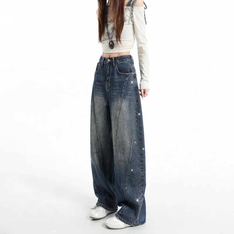 

Новинка весны 2026: женские джинсы с высокой талией, широкими штанинами и звездным блеском, стройнящие прямые брюки в пол