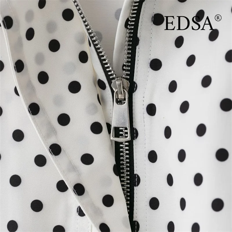 Dámská puntíkovaná bunda EDSA pro jaro a podzim, boční zip, vysoký krk, ležérní dámský kabát, svrchní oblečení - náhled 6