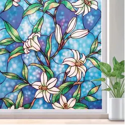 Privacy Window Film Stained Glass Window Film Non-Adhesive Frosted Glass Film Decorative Static Cling Window Film for Home