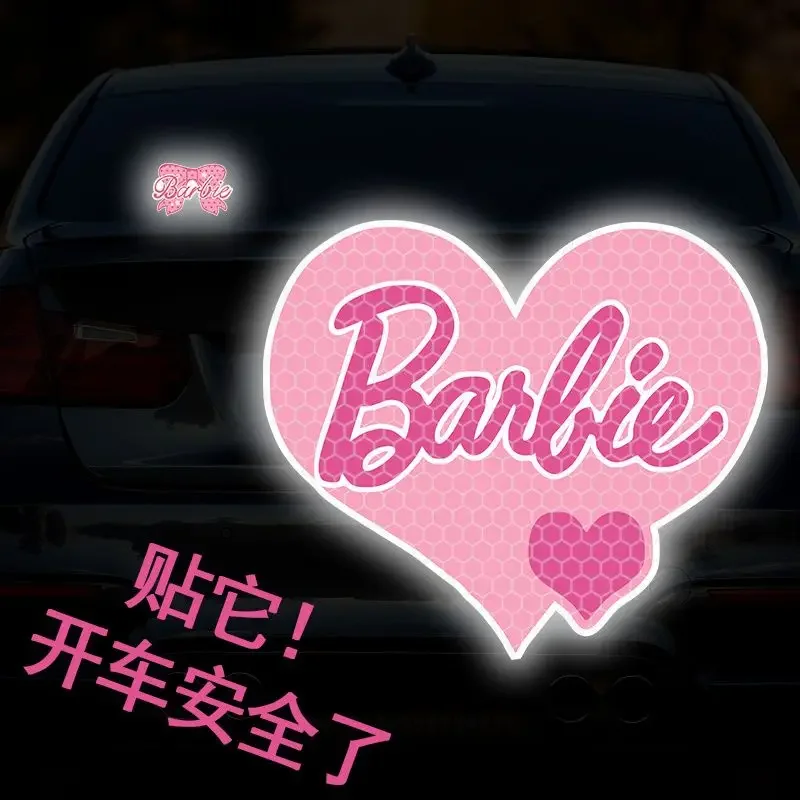 Creative Cute Barbie Girls Pink Letter Bow Reflective Car Sticker Kawaii Cartoon Diy Electric Vehicle Decorative Stickers Decal