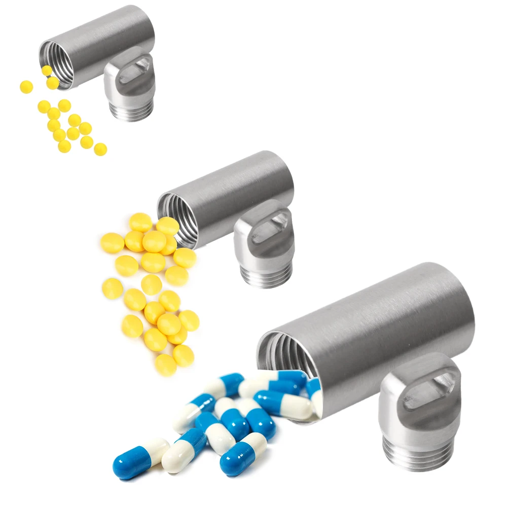 Stainless Steel S M L Pill Storage Box With Keychain Seal Rings Camping Firstaid Pendant Mini Medicine Case Waterproof Portable