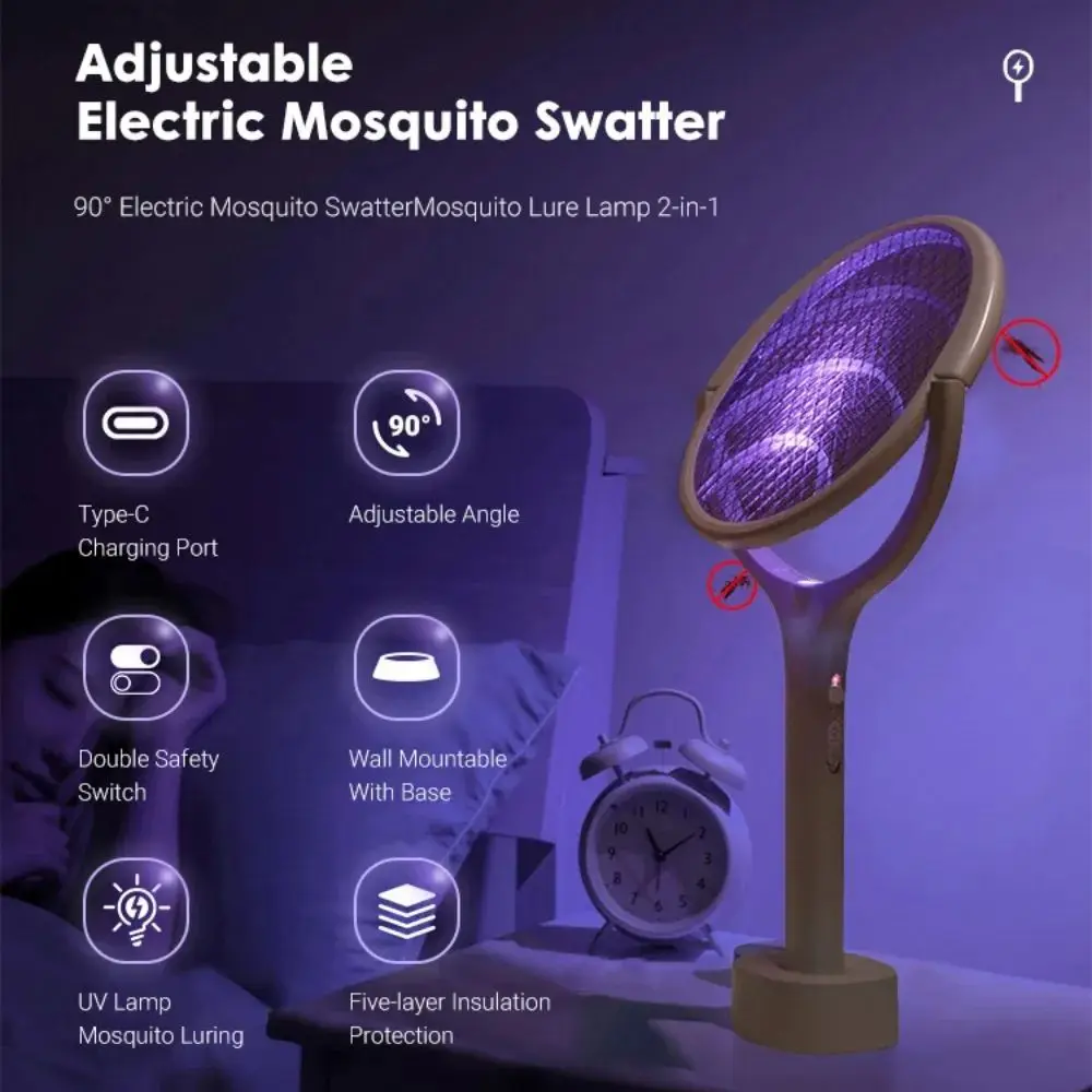 

D2 5 in1 Intelligent Rotating Mosquito Filter Extended Mosquito Swat 3-layer Safety Net Rechargeable Protection Mosquito Swatter