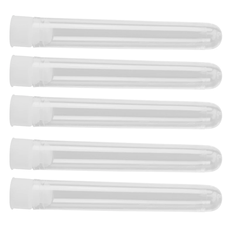 Tubos de ensayo de plástico transparente, 100 piezas, con tapas de rosca blancas, contenedores de muestra, botellas, tapones de empuje, 12x75mm