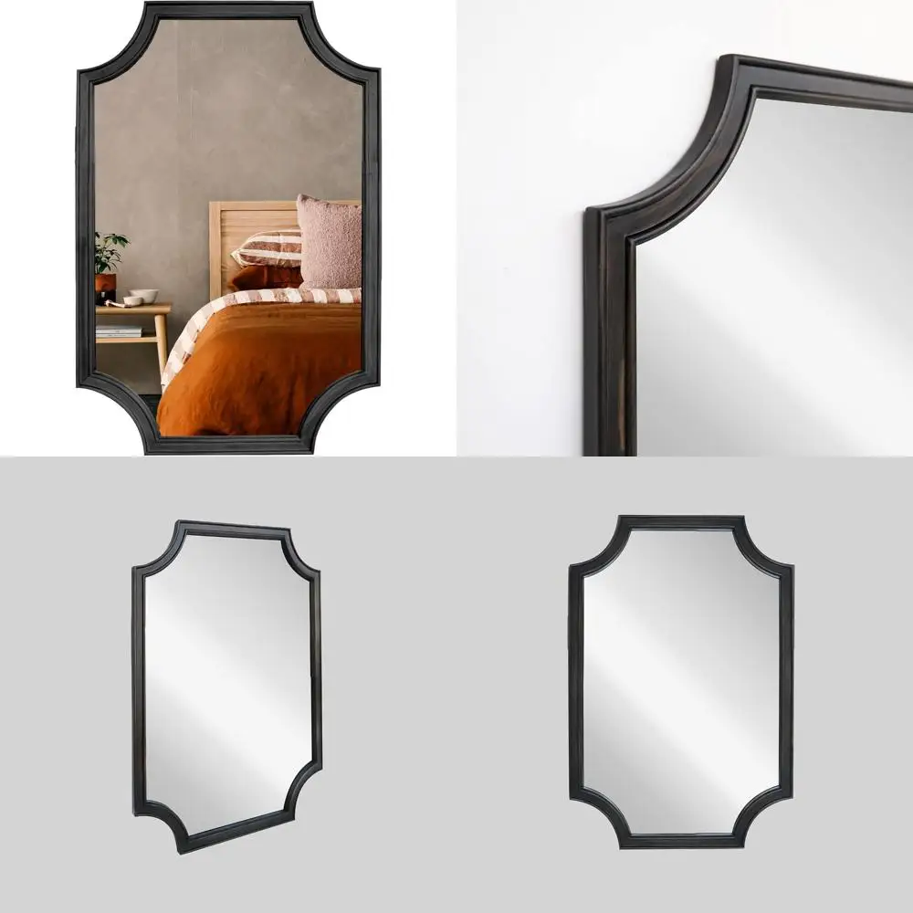 나무 프레임이 있는 전체 스캘럽 모서리 아치형 직사각형 벽 거울 (현관, 거실, 침실용) - 대형 20x30 홈데코