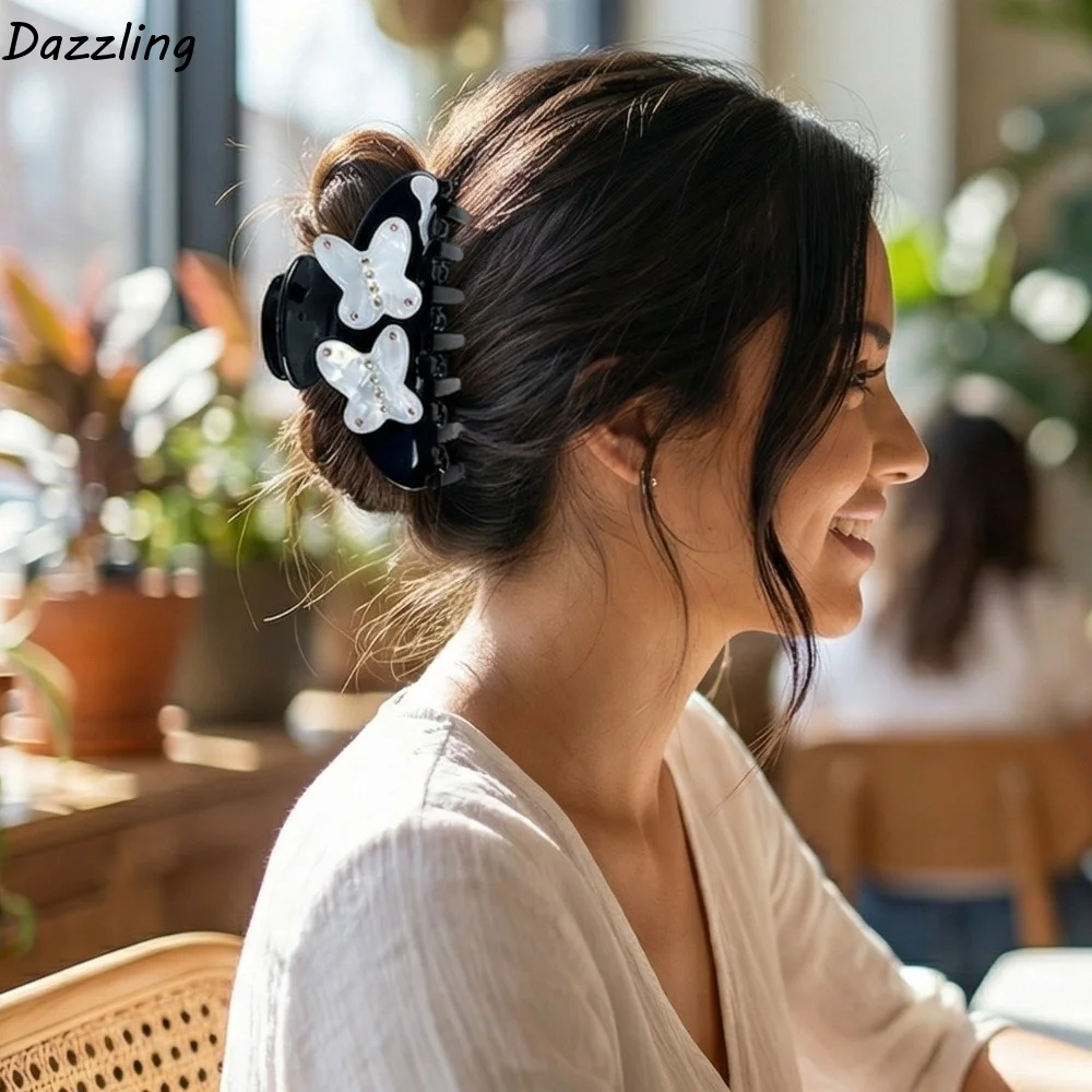 

Персонализированная заколка-краб для волос с бабочкой из страз, в корейском стиле, геометрическая, большая, женская, из ацетата