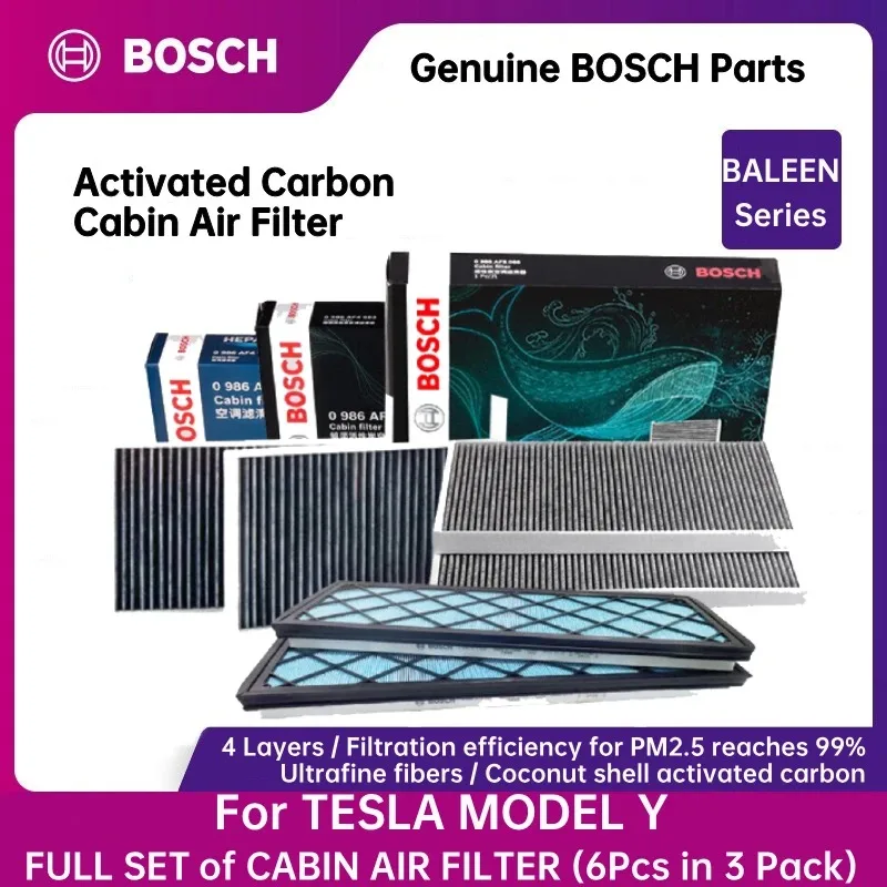

Комплект угольных салонных фильтров BOSCH BALEEN серии HEPA для Tesla Model Y и внешний воздушный фильтр для модели 3. 0986628583 = FP25015