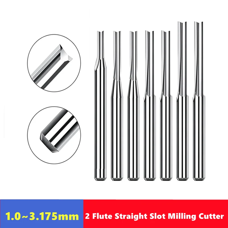 10pcs 3.175mm （1/8）Shank 2 Flute Straight Slot Milling Cutter Carbide End Mill MDF Plastic Wood Cutter CNC Machine Router Bit