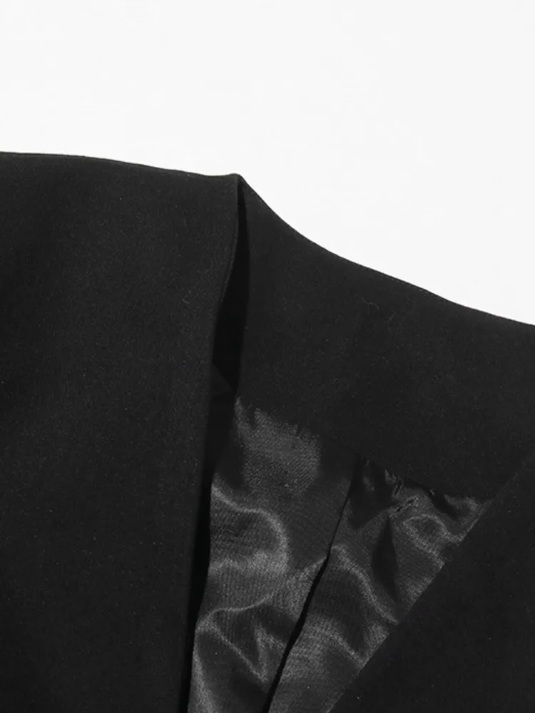 Elegante feminino preto de duas peças calça terno conjunto moderno blazer manga única e calças assimétricas perna larga chique zm784