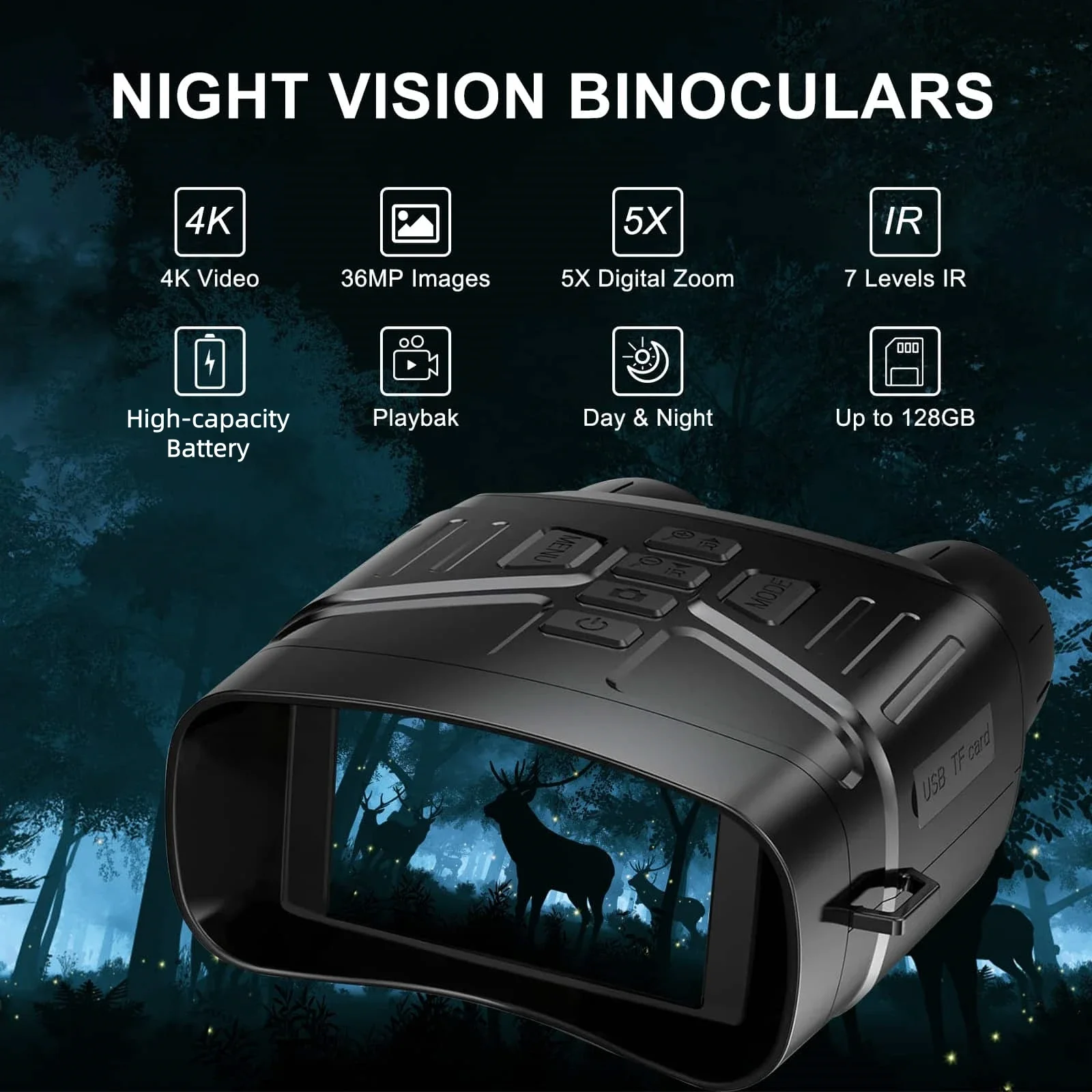 4K Night Vision Binoculars for Adults, 3-Inch Large Screen, Includes 32GB Memory Card, Ideal for Surveillance & Tactical Use