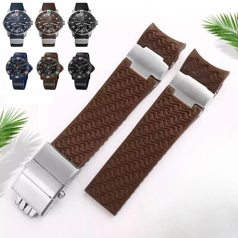 

Rubber Silicone Watch Strap for Compatible Men's Butterfly Clasp Diving Navigation Tape Accessories Waterproof Sweat-Proof 22mm
