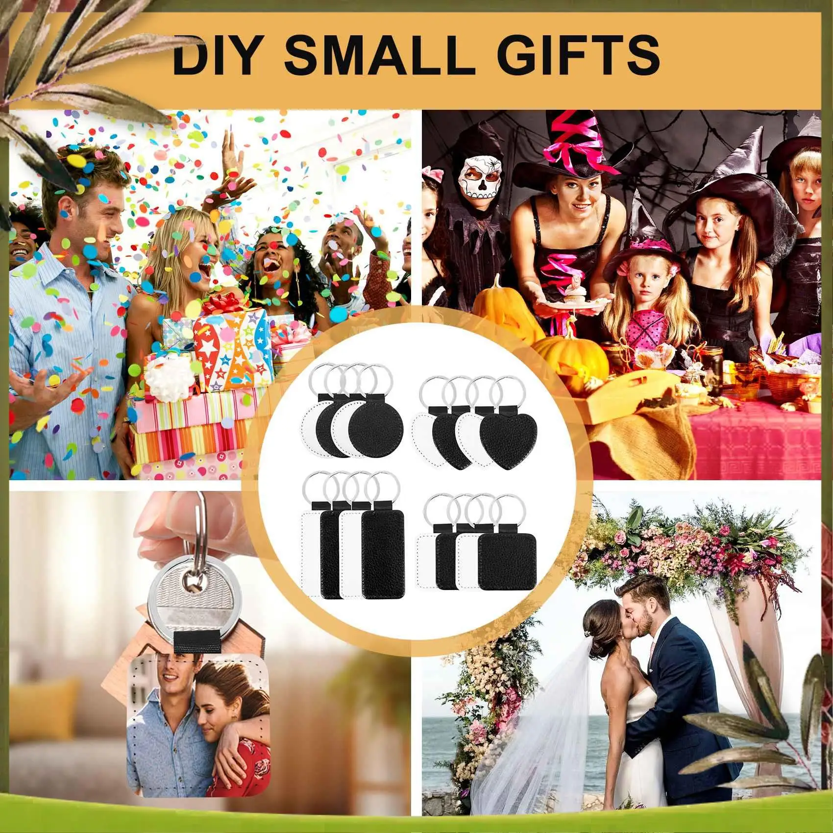

New-16 Pieces Sublimation Blanks Keychain PU Leather Keychain Heat Transfer Keychain Keyring Sublimation Keyrings DIY Craft