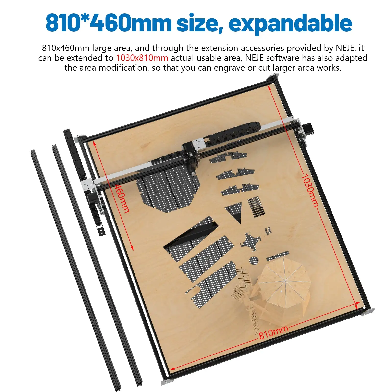 NEJE 3 Max-Graveur laser CNC professionnel, machine de gravure, découpeur, Lightburn, sans fil, contrôle d'application, 460x810mm