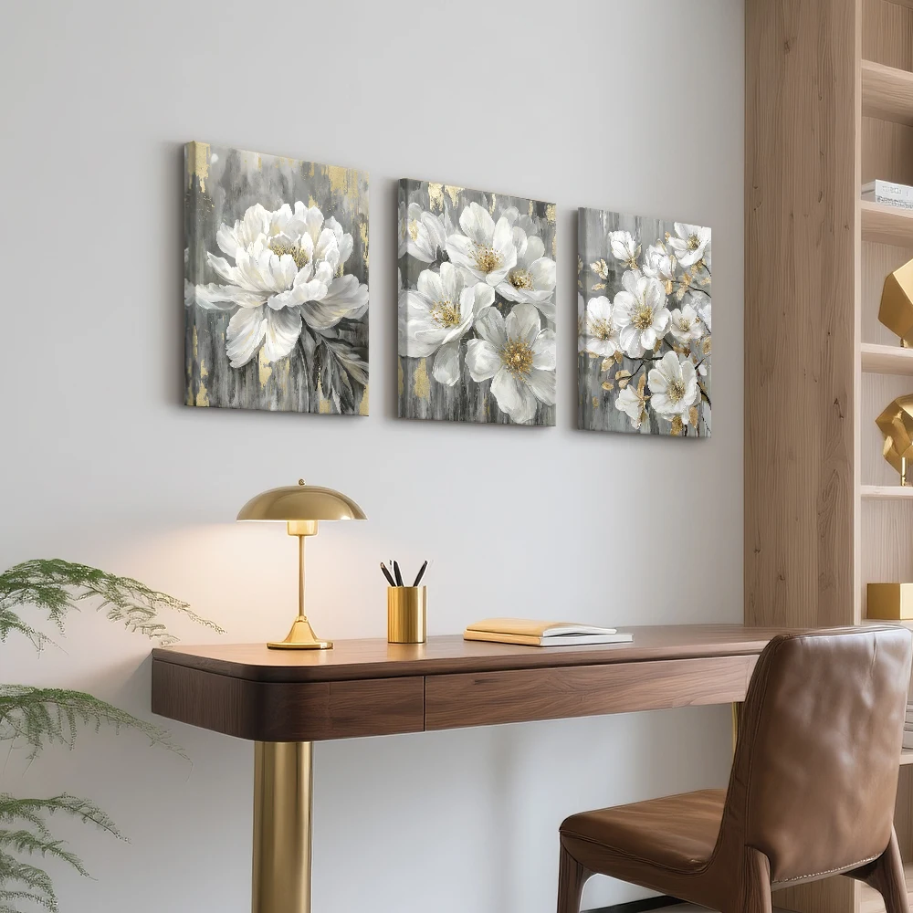 Nordic Flower Art Painting Hyacinth Dandelion 3D Texture Framed Canvas Wall Art Modern Home Bedroom Dining Room Decor Framless