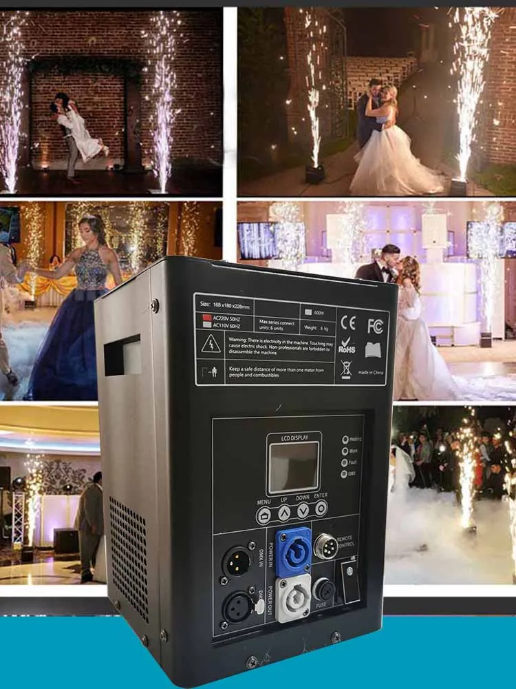 2 قطعة 750 واط آلة الألعاب النارية الباردة DMX التحكم عن بعد آلة شرارة الباردة Ti مسحوق LCD آلة الشرارة الباردة مسحوق Ti #6