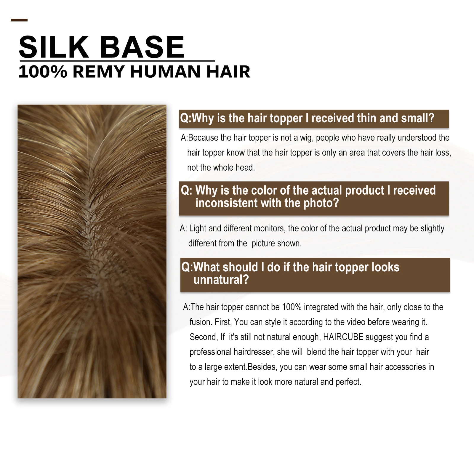 بني فاتح اللون الشعر البشري توبر مع الانفجارات قطع الشعر مع 3 مقاطع النساء القبعات العالية لتساقط الشعر خفيف حجم قاعدة الحرير القبعات العالية #6