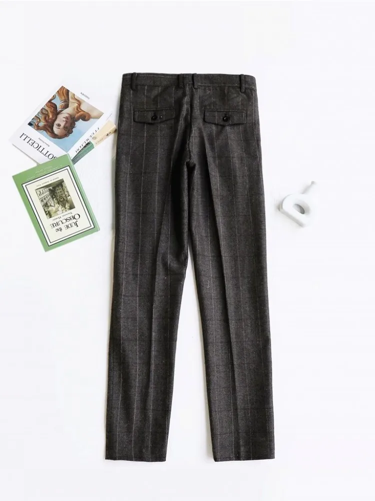 Pantalon Cargo Vintage à Carreaux pour Homme d'Affaires, Style Anglais, Coupe Cintrée, en Laine, Grande Taille 4XL, Décontracté, Automne