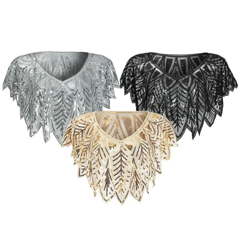 1920s Vintage Sequin Beaded Shawl Party Cape for Women Evening Banquet Stage Performance Shoulder Wrap