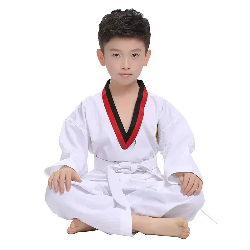 White Taekwondo Uniforms WTF Karate Judo Taekwondo Dobok Clothes Children Adult Unisex Long Sleeve TKD Clothing