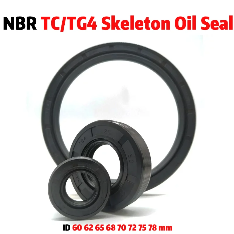 NBR TC/FB/TG4 Oil Seal ID 60 62 65 68 70 72 75 78 mm Nitrile Rubber with Metal Skeleton Shaft Double Lip Sealing Gaskets Ring