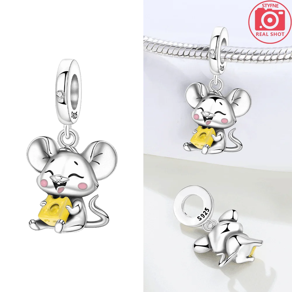 Anniversary Charms 925 Silver Original Cute Lamb Mouse Cheese Animal Fox Dragonfly Beads Fit Bracelet Women Jewelry Diy Gift