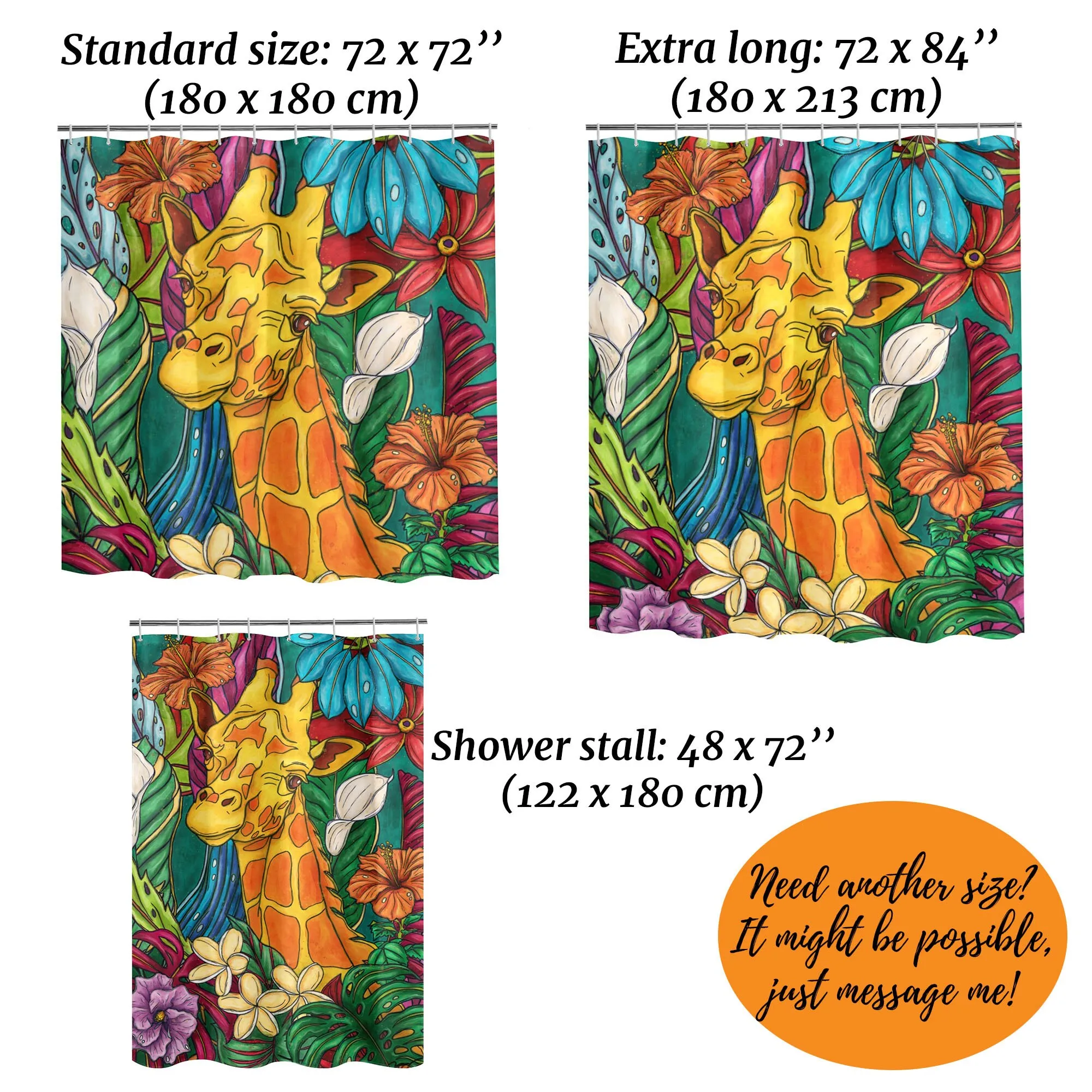 Vibrant Jungle Safari Giraffe Tropical Rainforest Shower Curtain Bathroom Decor Waterproof Print