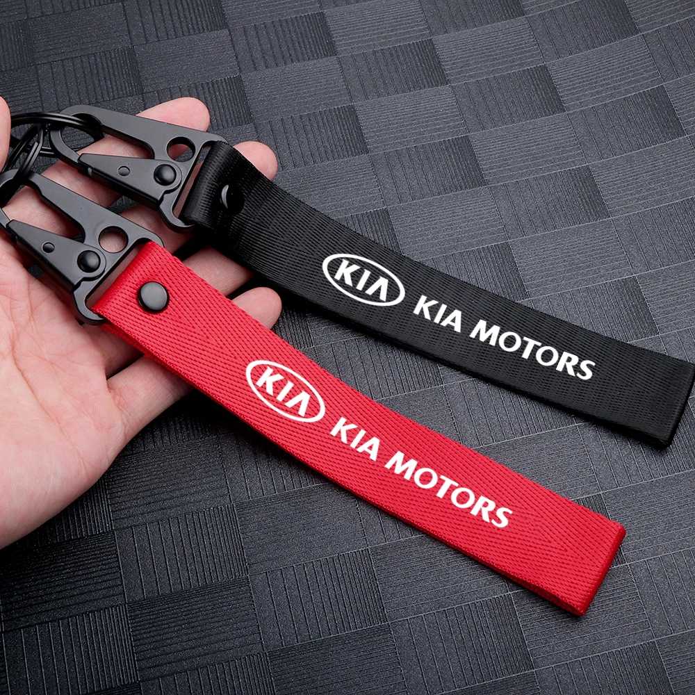 1Pcs Car 3D Metal Nylon Emblem Ribbon Key Ring Keychain For KIA Stinger RIO Sorento Picanto Ceed Borrego KN Sportage Cerato Soul
