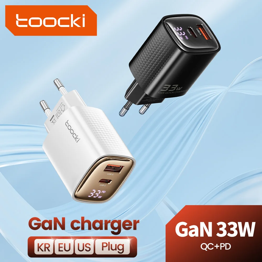 Toocki 33W GaN USB C Ładowarka Cyfrowy wyświetlacz PD3.0 Szybka ładowarka typu C do iPhone'a 15 14 13 12 11 Pro Max XS