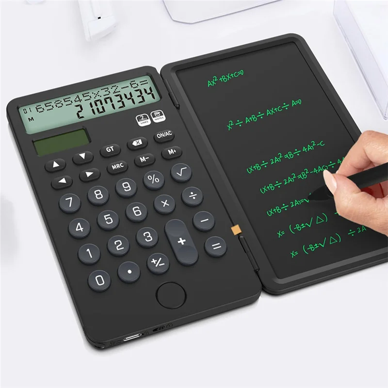 

С блокнотом, 2-линейный, 12-значный, большой дисплей, солнечная энергия, перезаряжаемый настольный калькулятор, портативный калькулятор для офиса