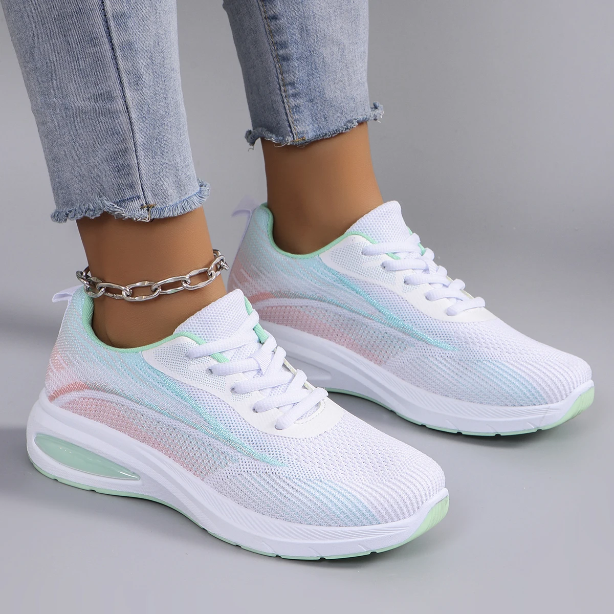 Spring new women's sports shoes, fashionable, breathable, lightweight, non-slip, wear-resistant, casual sports shoes, flat shoes