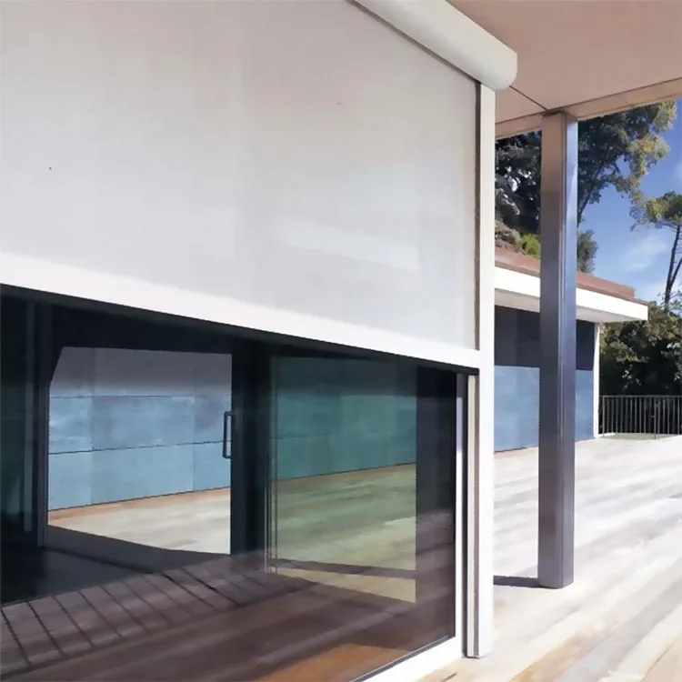 2026 Motorized Windproof Waterproof Blinds Zip Screen Roller Blinds Zip Track Outdoor Glass Fiber Fabric for Garden