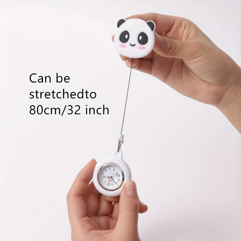 Cute Panda Nurse Quartz Pocket Watch with Stretchable Ribbon ,World Time Function,  Stylish Functional Gift, Nursing Accessory