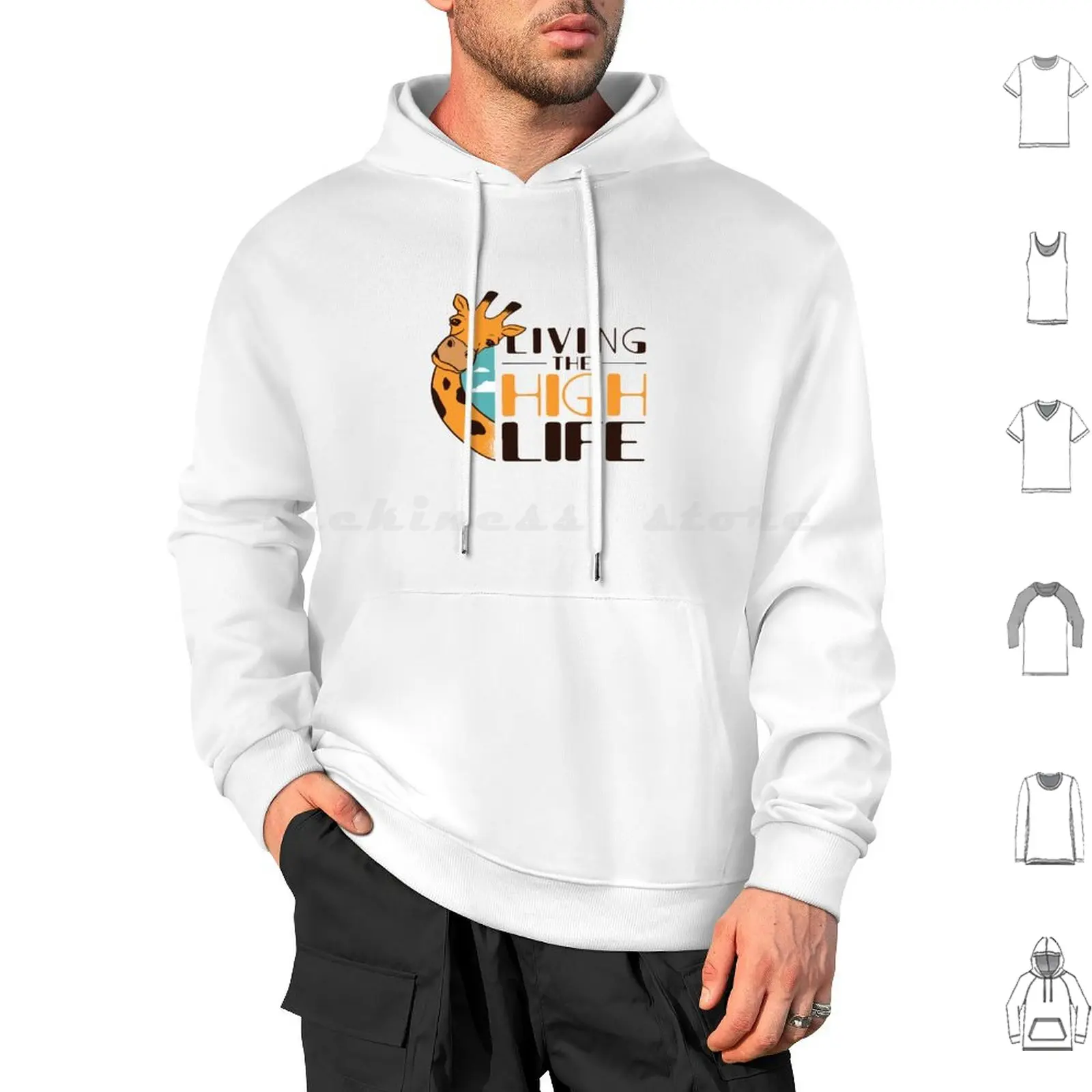 Funny Giraffe Quote Hoodies Long Sleeve Giraffe Funny Quote Cute Animal Safari Africa Living Life Love High Life Pun