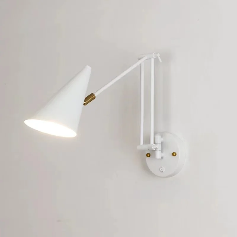 

Nordic Minimalist Swing Arm Wall Lamp Studio Bedroom Study Hotel Room Bedside Reading Folding Telescopic Switch wall decor