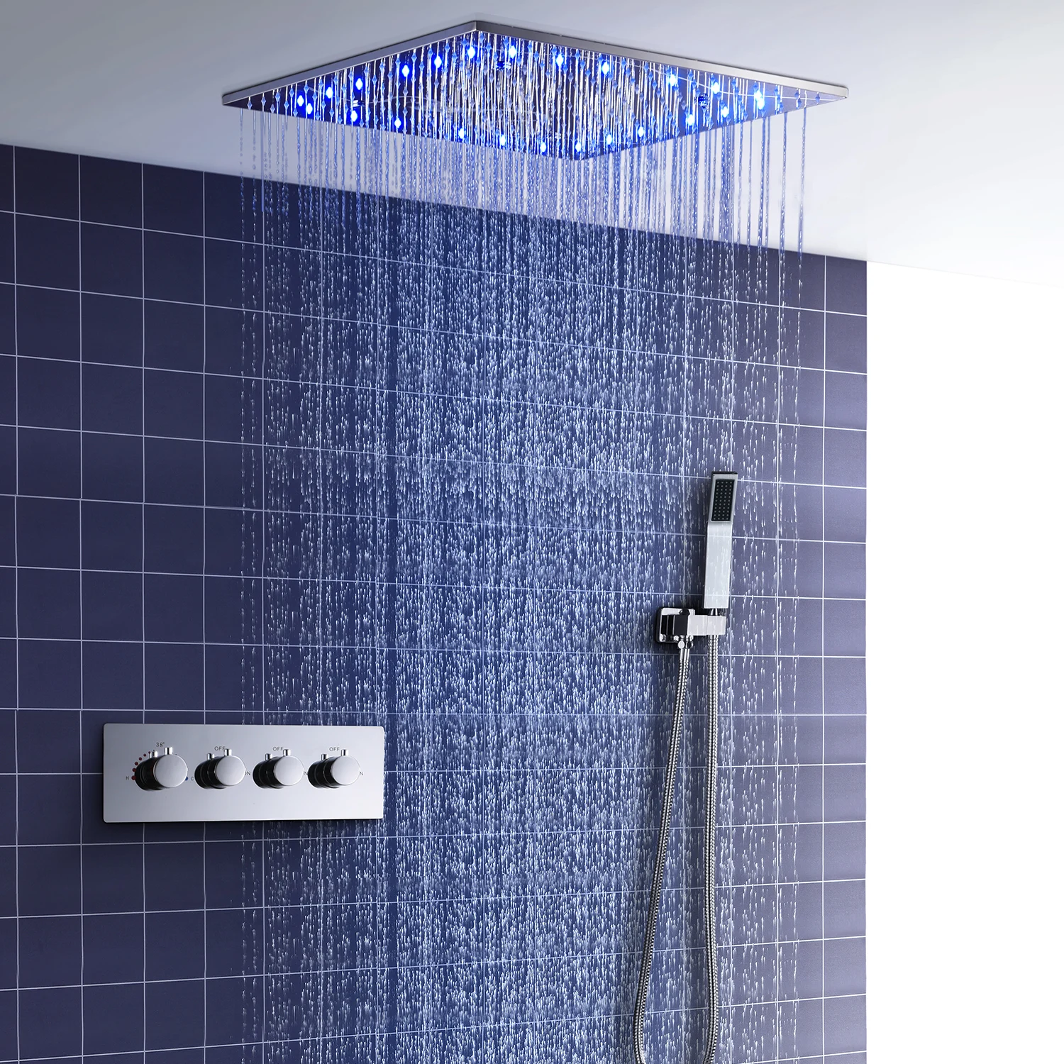 High Quality 16inch/20inch LED Shower Set Rainfall Mist Spray ShowerHead Panel Thermostatic Valve Mixer Bathroom Faucet System