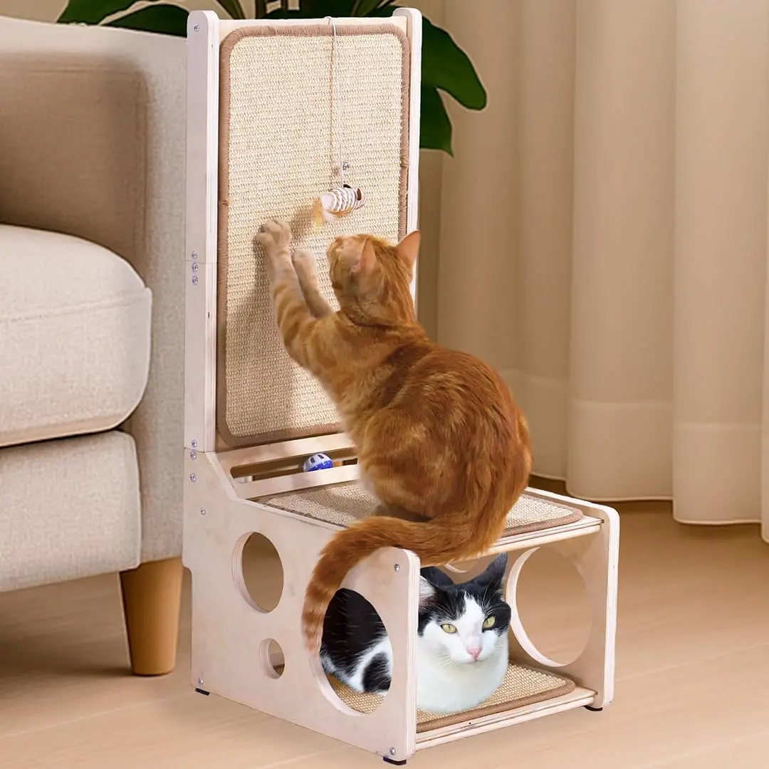 

L Shaped Cat Scratching Post with Toy – Sisal Scratch Pad & Hideaway for Indoor Cats | 33'" Vertical & Horizontal No Me