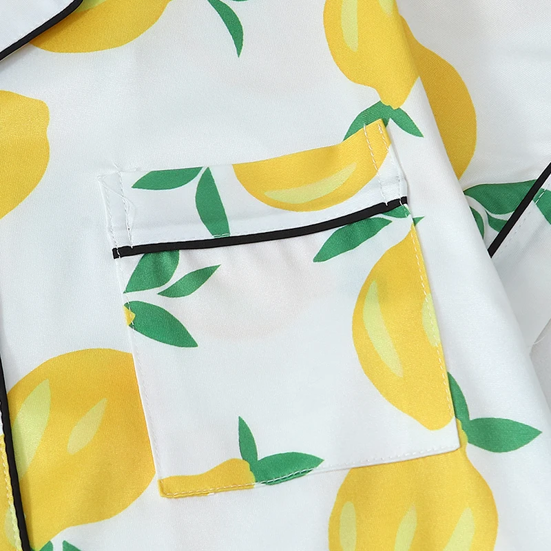 2Pcs 귀여운 레몬 인쇄 여성 잠옷 세트 버튼 업 셔츠 느슨한 반바지 편안한 여성 잠옷 패션 디자인 양복
