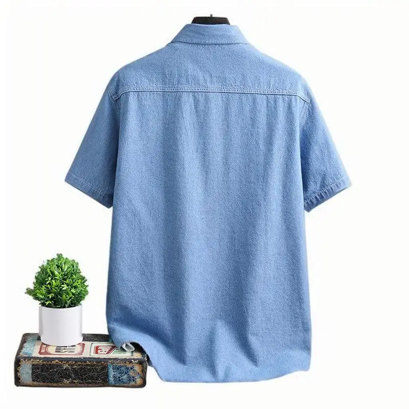 NF&ZG Short-sleeved denim shirt men's summer light washed jacket cotton casual shirt workwear half-sleeved high-end trendy shirt