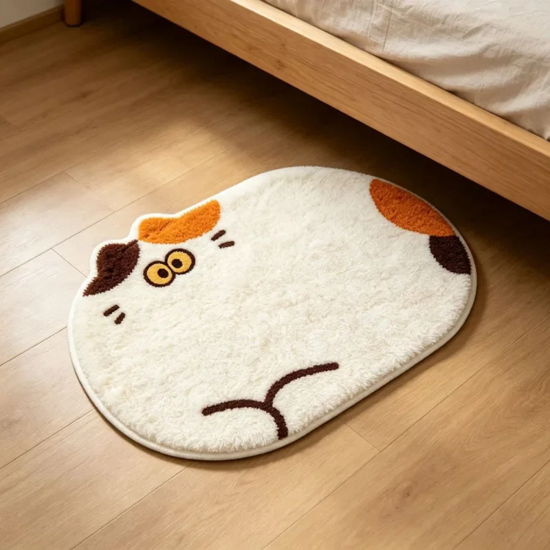 50x80cm Cute Cat Rug Thickened Faux Cashmere Carpet Absorbent Non Slip Floor Mat Bedroom Bedside Bathroom Door Foot Mat