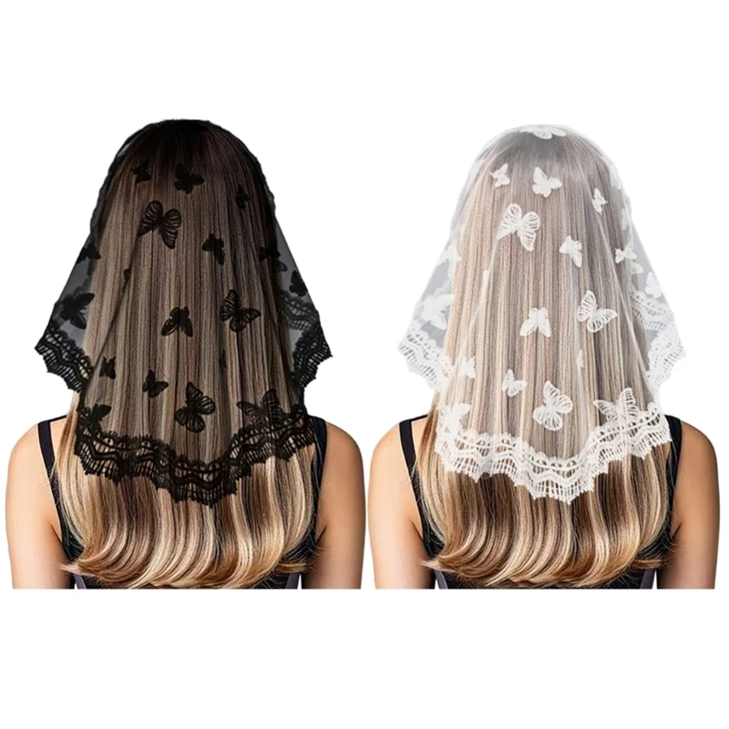 Woman Mantilla Shawl Wedding Church Lace Trim Scarf Soft Floral Scarf Veil Wedding Headwear Mantilla Dropship