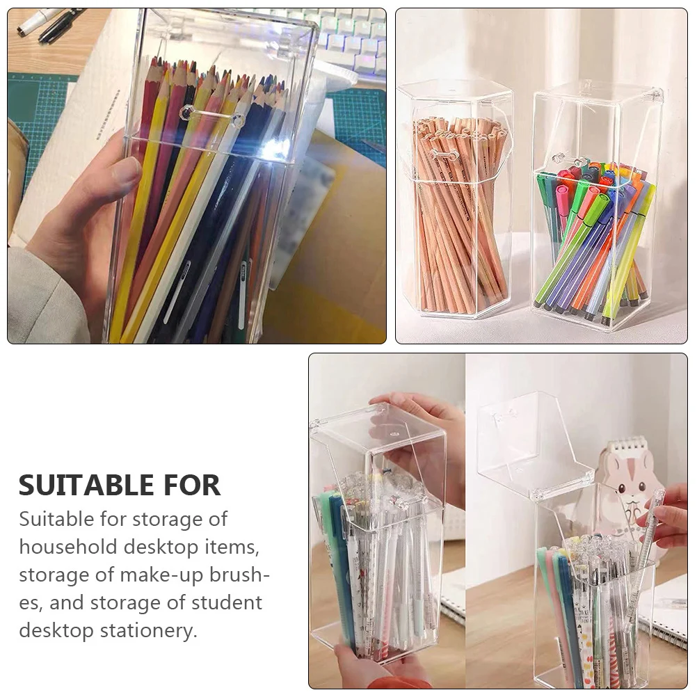 

2pcs Acrylic Pen Holder Storage Box Transparent Desk ganizer Lid for Makeup Brush Stationery Large Capacity Jewelry Display Tool
