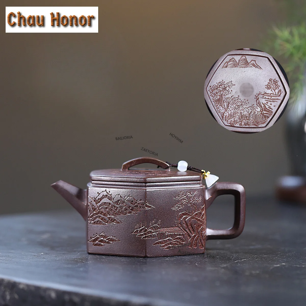 240ml Creative Yixing Purple Clay Hanwa Teapots Handmade Hexagonal Pot Raw Ore Mud Tea Brewing Kettle Zisha Tea Set Tea Ceremony
