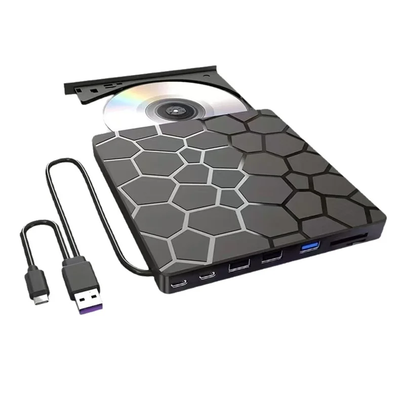 AA08-USB 3.0 External CD/DVD Drive Player 8 In 1 CD/DVD-ROM+ /-RW CD Writer Burner For Laptop Desktop Mac,Windows 11/10/8/7 Linu