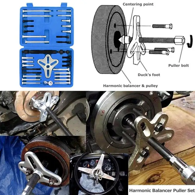 Harmonic Balancer Puller Set 46pcs Steering Wheel Pullers Flywheel Crankshaft Pulley Puller High Hardness Car Accessories For