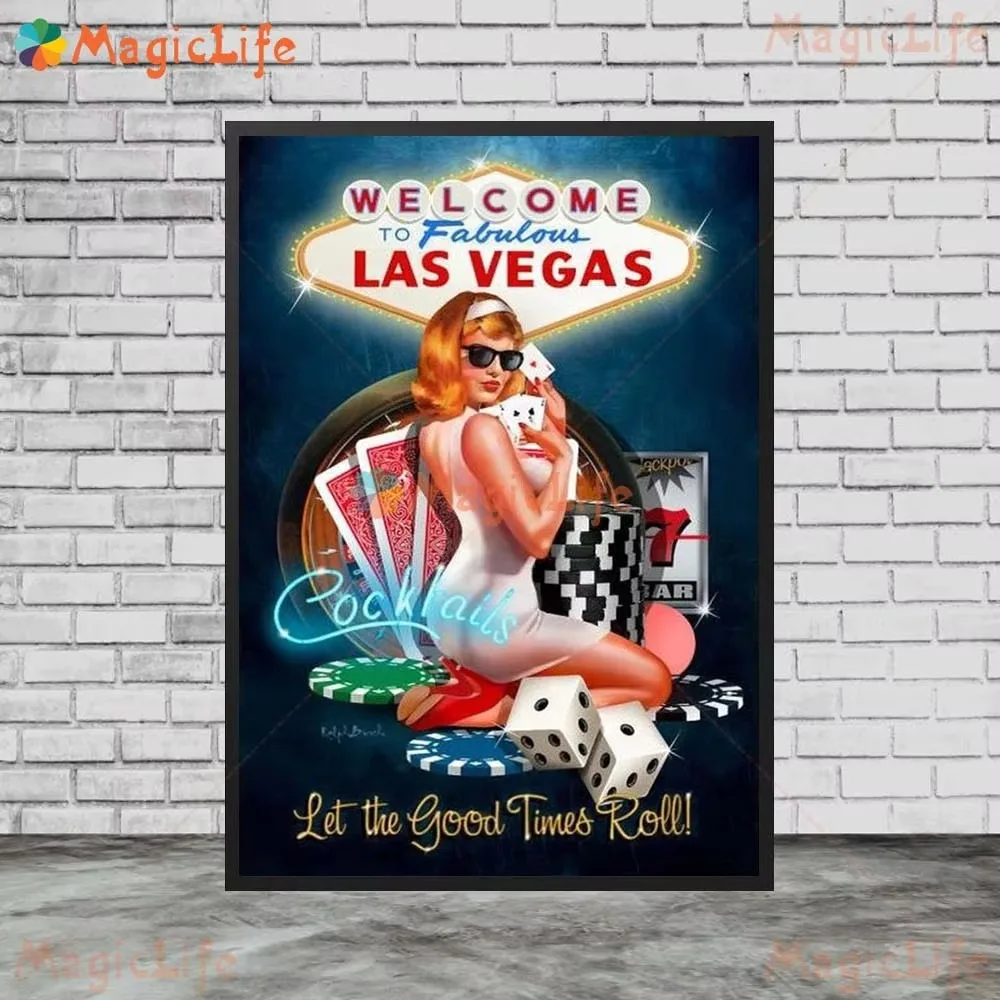 لاس فيغاس كازينو مشهد موتيل أوراق اللعب الشمال المشارك الرسم على لوحات القماش الجدارية جدار صور لغرفة المعيشة ديكور غير المؤطرة