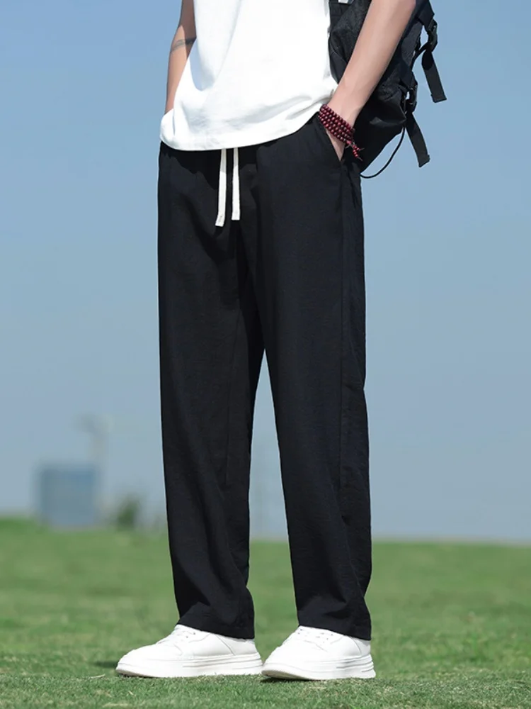 

Ice Silk Men's Summer Thin Cool Feeling Breathable Linen Loose Casual Pants Cotton Linen Trousers Straight Tube Loose Fit